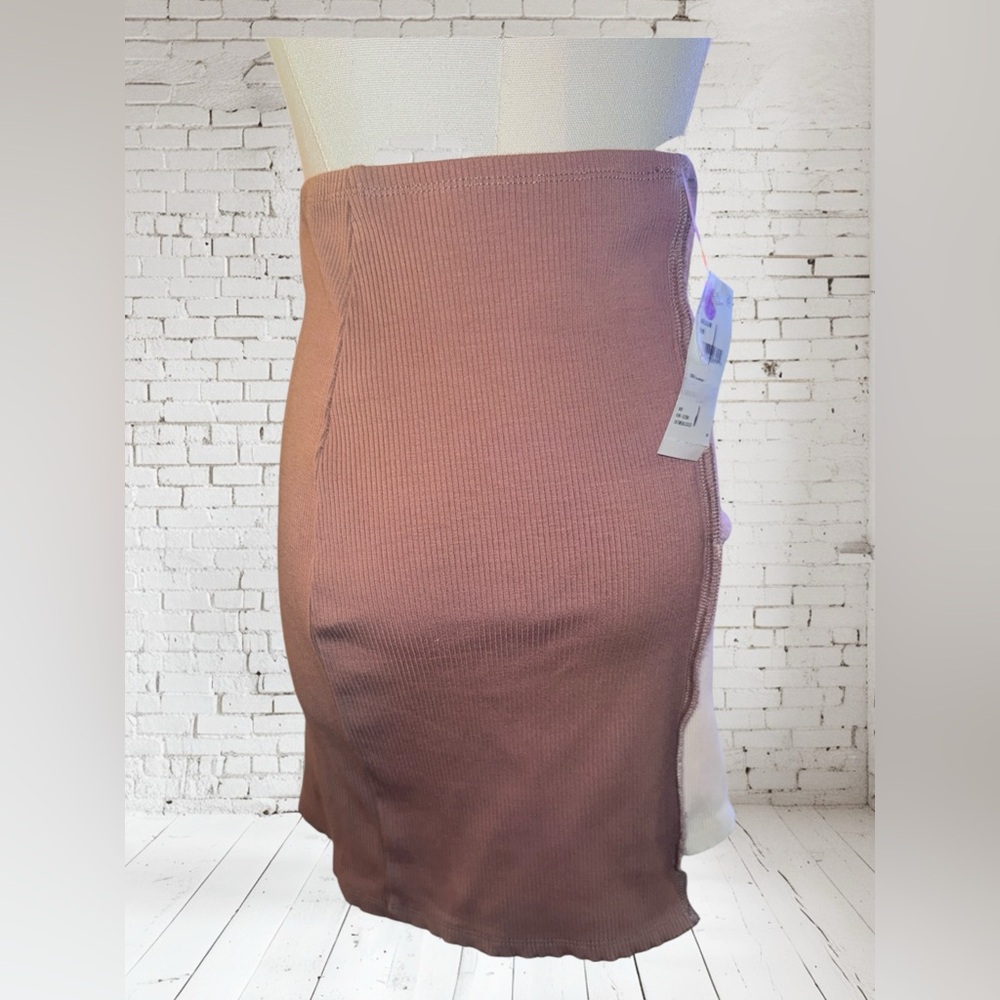 Square Rib Miniskirt in Oatmeal/Coco S NWT | Asymmetric Hem + Retro Texture - Picture 6 of 7